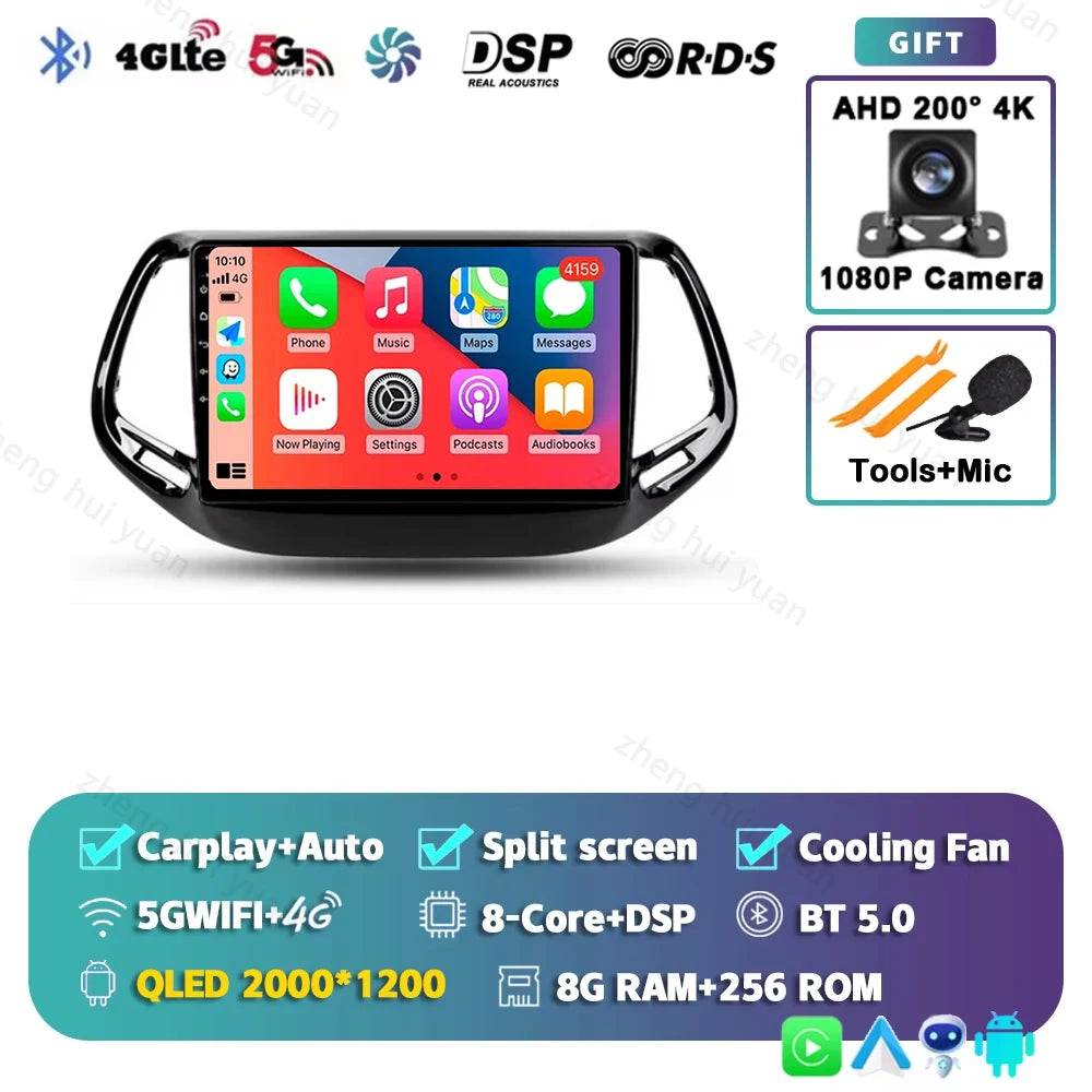 2K QLED For Jeep Compass 2 MP 2016 - 2018 Android 15 CarPlay Auto Car Radio Multimedia Video Player GPS stereo Head Unit 4G WIFI