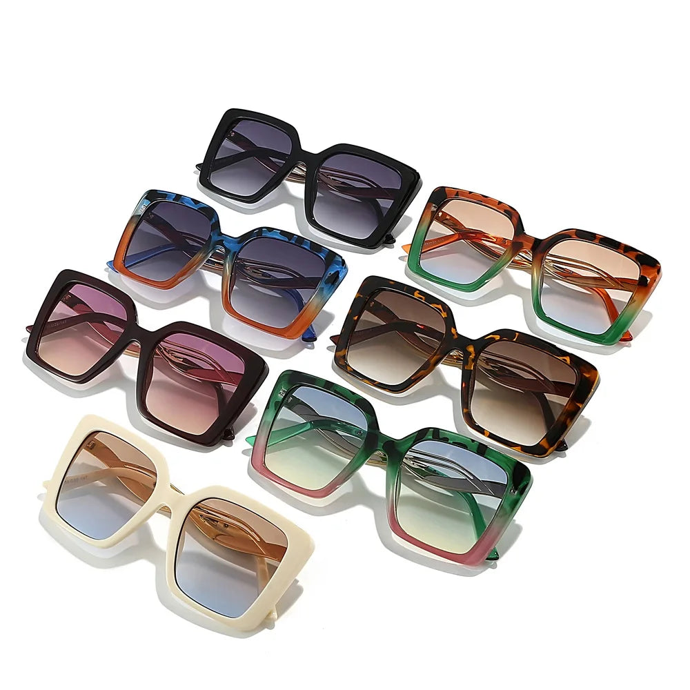 JNPCXI Retro Square Leopard Print Gradient Frame Women Sunglasses Ins Hollow Temple Design Men Casual Sun Glasses UV400