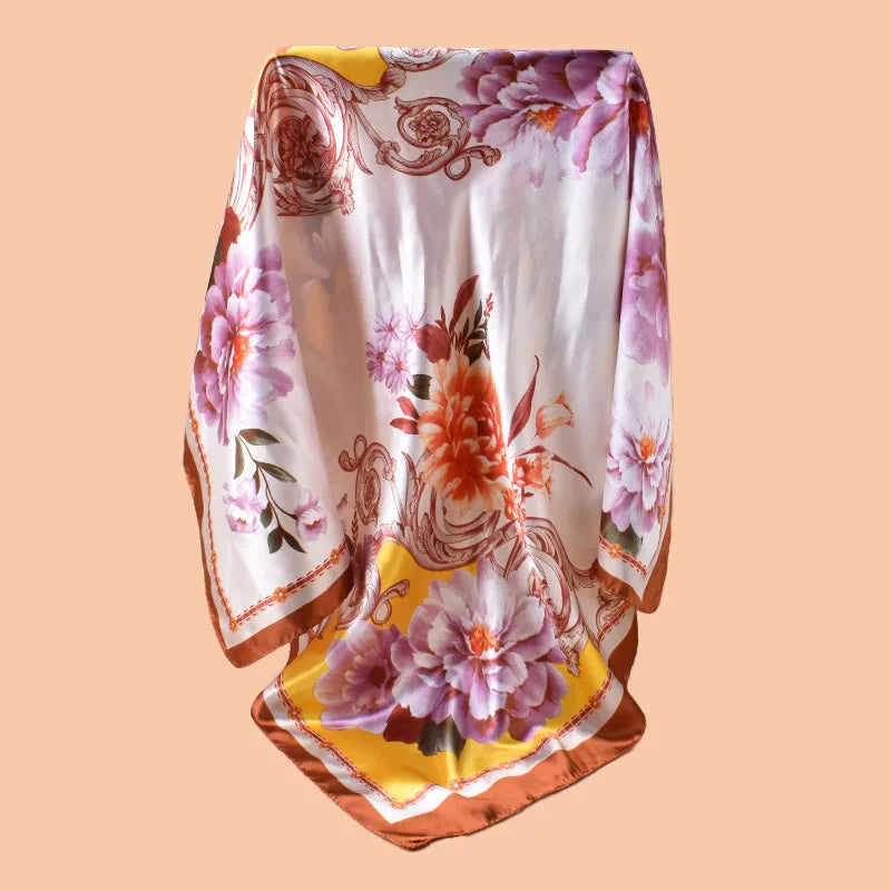 1PC Floral Print Satin Square Scarf Women's Hair Accessory Spring New Style Versatile Belt Bag Decoration Silk Headscarf