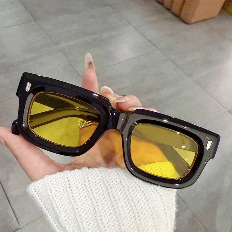 JNPCXI Fashion Square Sunglasses Women Retro Rivets Men Clear Ocean Lens Eyewear Shades UV400 Punk Sun Glasses
