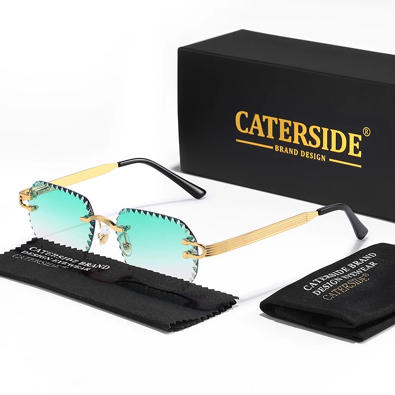 CATERSIDE New Rimless Sunglasses Men Square Fashion Cutting Lens Brand Design Sun Glasses for Women Party Festival Eyewear Gift