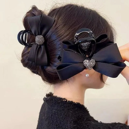 Elegant Temperament Fabric Bow Hair Clip for Woman Rhinestone Love Shark Clip Fashion Girl Ponytail Hair Clamp Hair