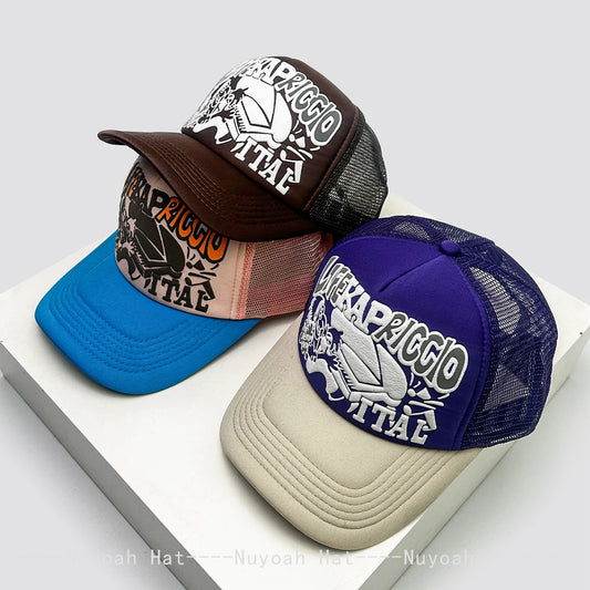 New Unisex Japanese 3D Printed Letter Baseball Hats Sunshade Personal Breathable Hip-hop Trucker Caps Color Block Versatile Mesh