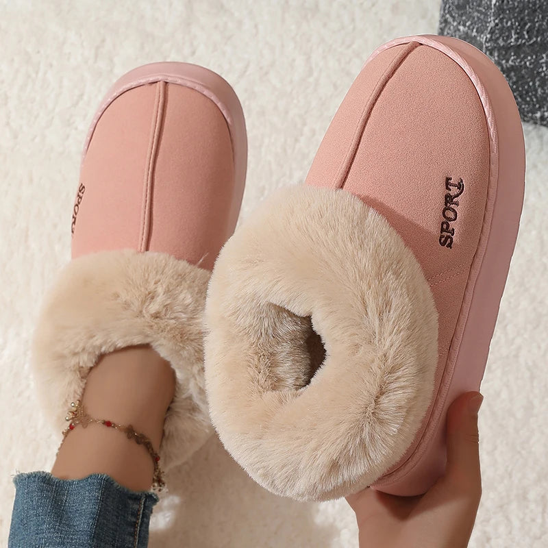 Pink Faux Fur Snow Boots for Women 2025 Warm Thicken Plush Platform Winter Boots Woman Thick Sole Non Slip Cotton Padded Shoes