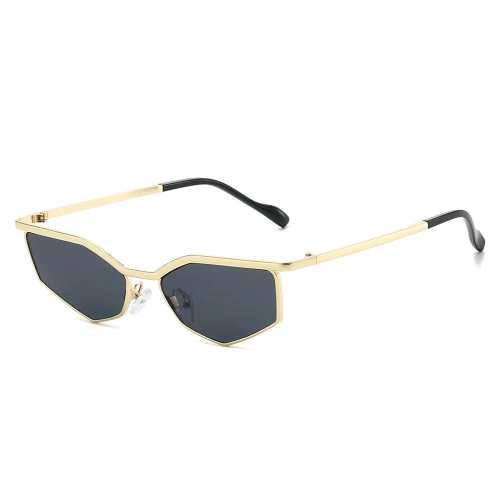 JNPCXI New Cat Eye Polygon Metal Sunglasses Women Shades UV400 Fashion Gradient Men Sun Glasses
