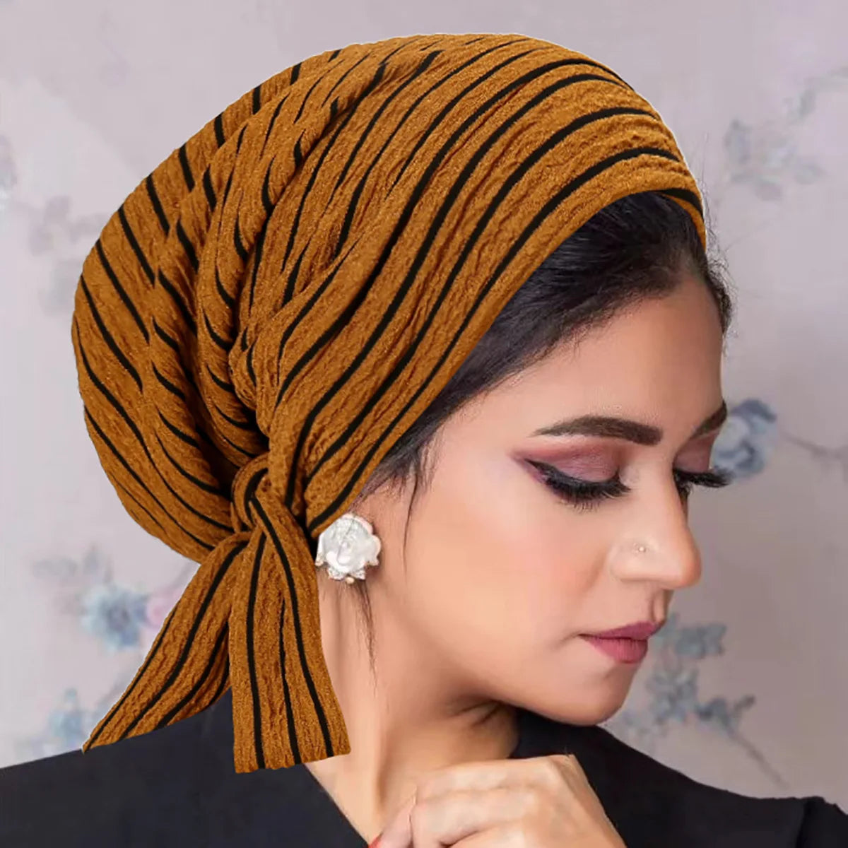 2024 New Trendy Stripe Turban Cap Women Muslim Hijab Islamic Chemo Cap Head Scarf Ladies Head Wrap Cover Hijab Scarf