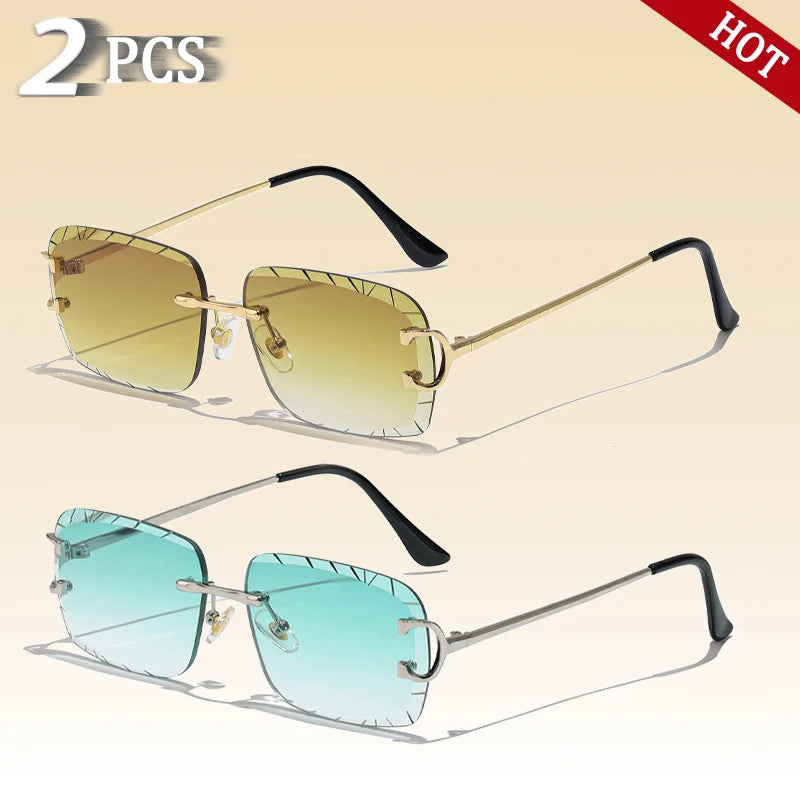 CATERSIDE Rimless Gradient Square Sunglasses Man Diamond Copper Frame Sun Glasses Punk Women's Small Frameless Eyewear UV400