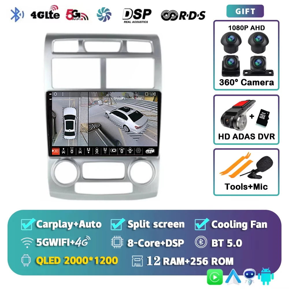 For Kia Sportage 2 2004 2005 2006 2007 - 2010 2K 12+256 QLED Android 16 CarPlay Car Radio Multimedia Video Player GPS stereo 4G