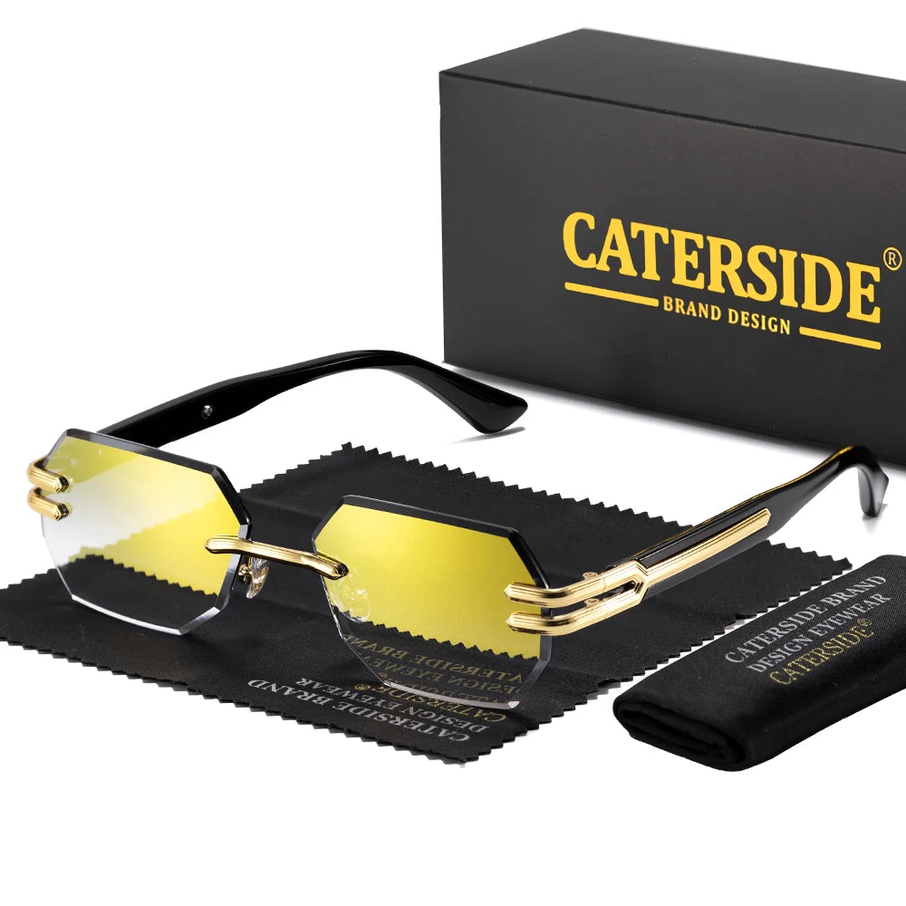 CATERSIDE New Men's Frameless Sunglasses Fashion Polygonal Gradient Mirror Lenses Metal Frame Women's Party Outdoor Sun Glasses