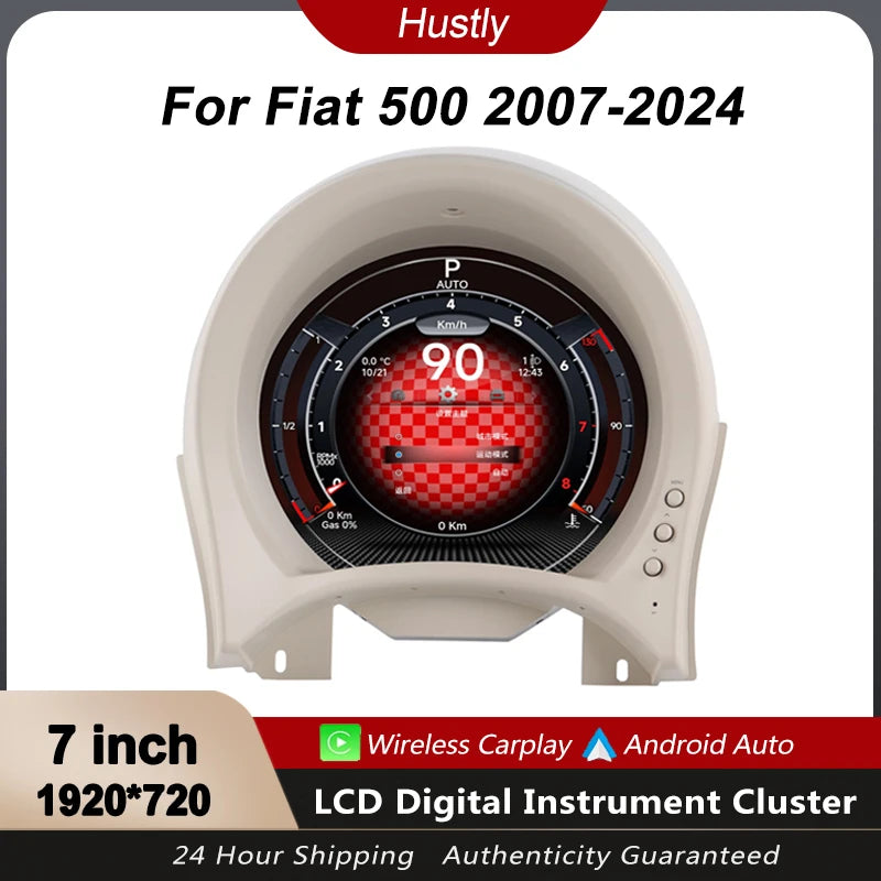Cluster digital instrument cluster For Fiat 500 2007-2024 LCD instrument panel Speedometer  iOS CarPlay and Android Auto