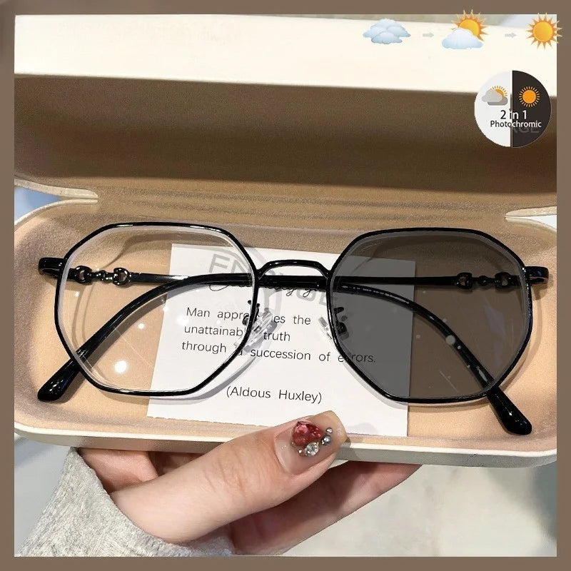 Intelligent Color Changing Glasses New Fashion Overaized Frame Myopia Sunglasses Prescription Photochromic Eyewear