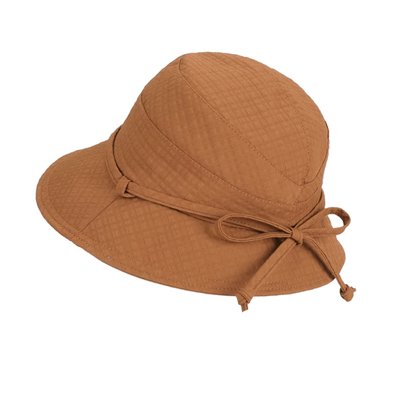 6148-New summer women's outdoor sun protection hat - stylish bow fisherman hat with wide brim, smallroundcrown,suitableforshowin