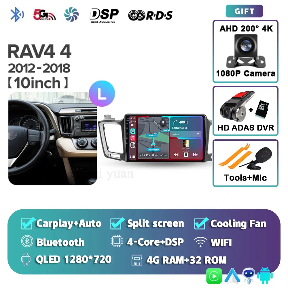 For Toyota RAV4 4 XA40 5 XA50 2012 - 2018 Android 15 4G WIFI Car Radio Carplay Auto Multimedia Stereo Video Player GPS Navigatio