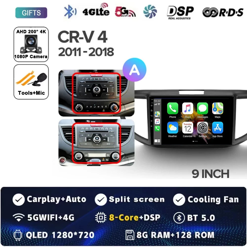 For Honda CR-V CRV 4 RM RE 2011 - 2018 Android 15 Car Radio GPS Navigation QLED Carplay Auto Multimedia Stereo Player BT