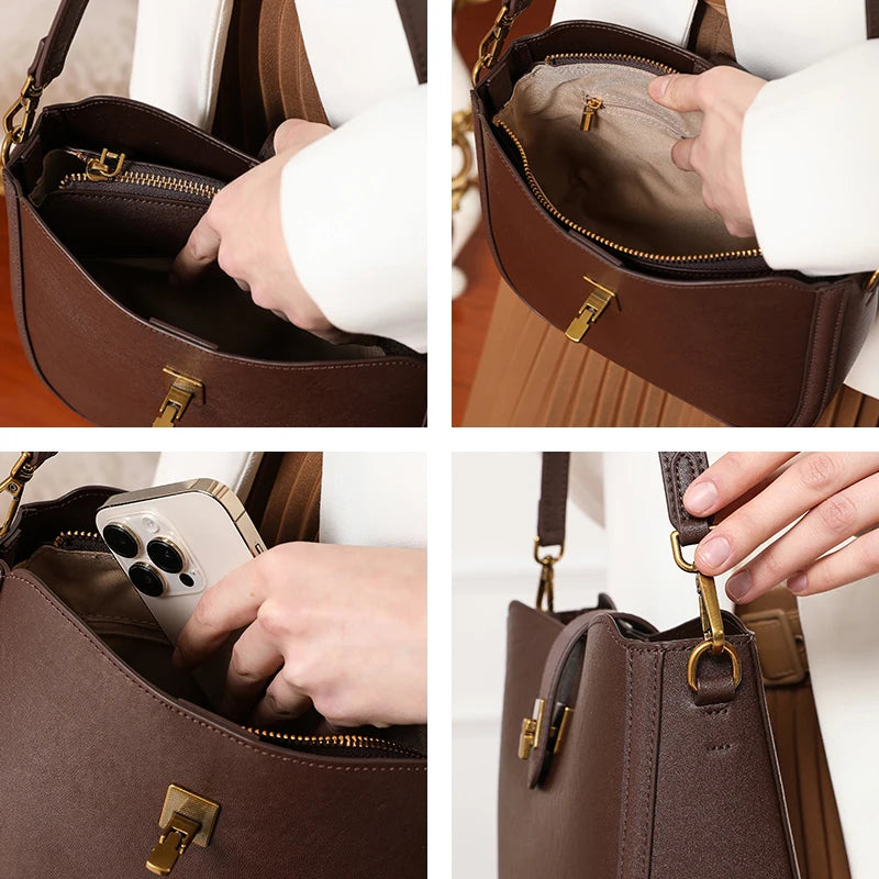 Woman Cowhide Genuine Leather Shoulder Bag Ladies OL Top grain Leather Handbag Female Fashion Luxury Design Crossbody Bags
