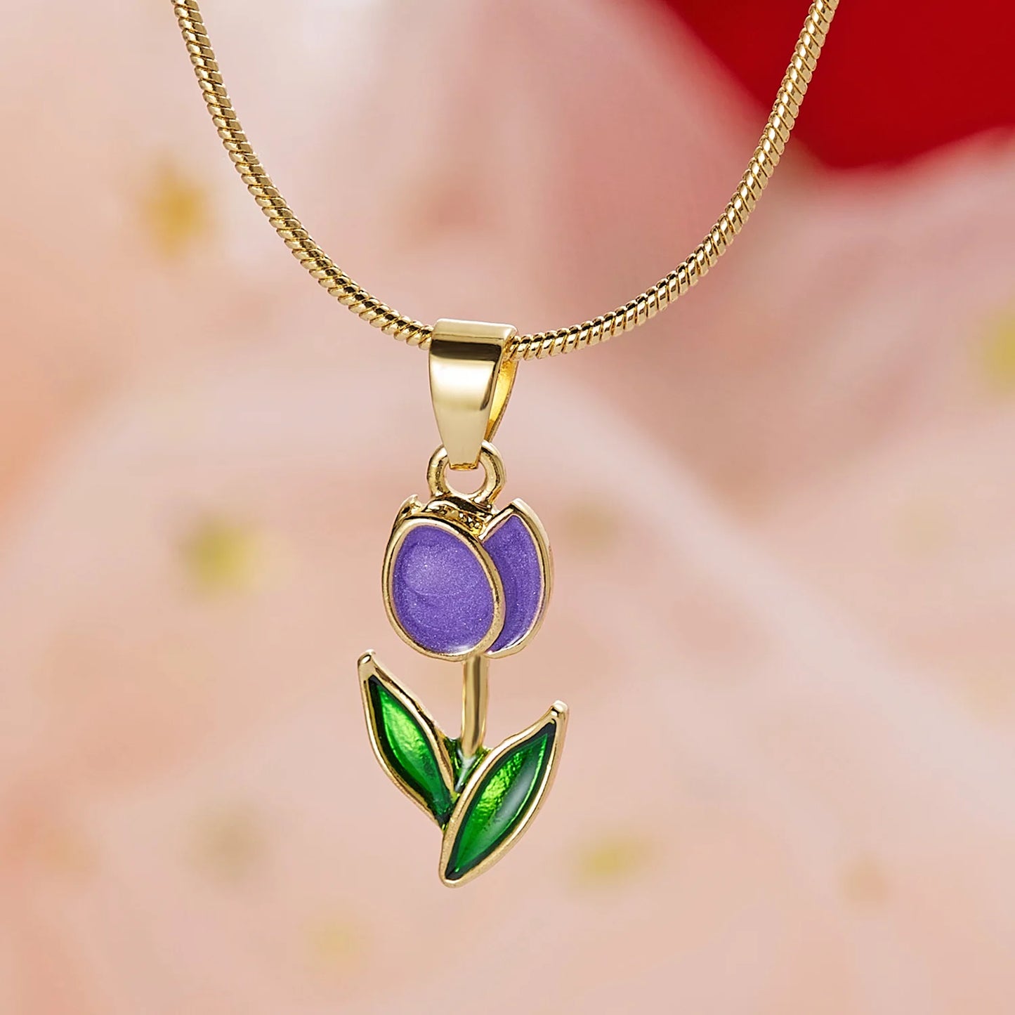 Exquisite Zircon Tulip Flower Pendant Necklace for Women Elegant Stainless Steel Clavicle Chain Fashion Party Jewelry Dropship