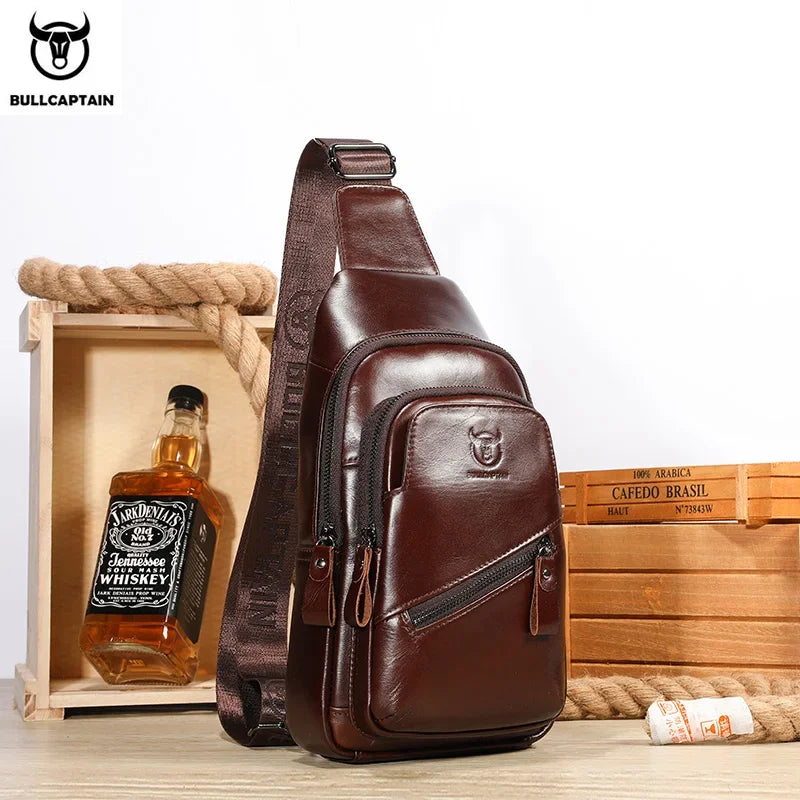 BULLCAPTAIN 2022 The Latest Men's Leather Chest Bag Large Capacity Casual Men's Messenger Bag Classic Leather Chest Bag XB 127