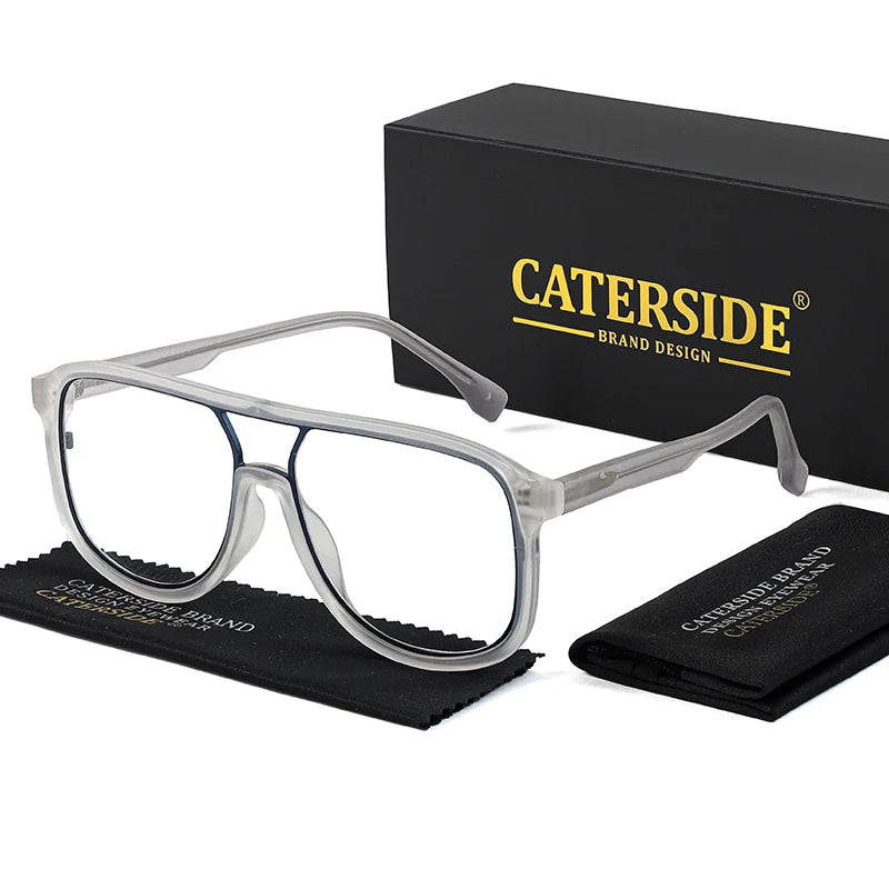 CATERSIDE Anti Blue Light Glasses for Men Retro Large TR+Metal Frame Women Eyeglass Flat Top Double Bridge Punk Brand Eyewear
