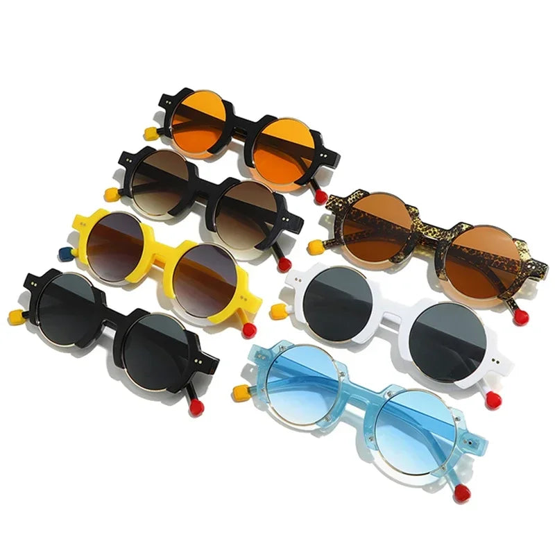 JNPCXI Ins Popular Fashion Round Women Punk Sunglasses Yellow Lens Retro Rivets Men Trending Sun Glasses Gradient Shades UV400