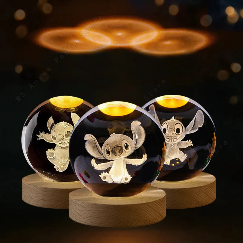 5cm Lilo and Stitch Disney Unique 3D Crystal Ball Lamp LED Luminous Night Light