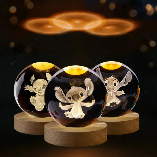 5cm Lilo and Stitch Disney Unique 3D Crystal Ball Lamp LED Luminous Night Light