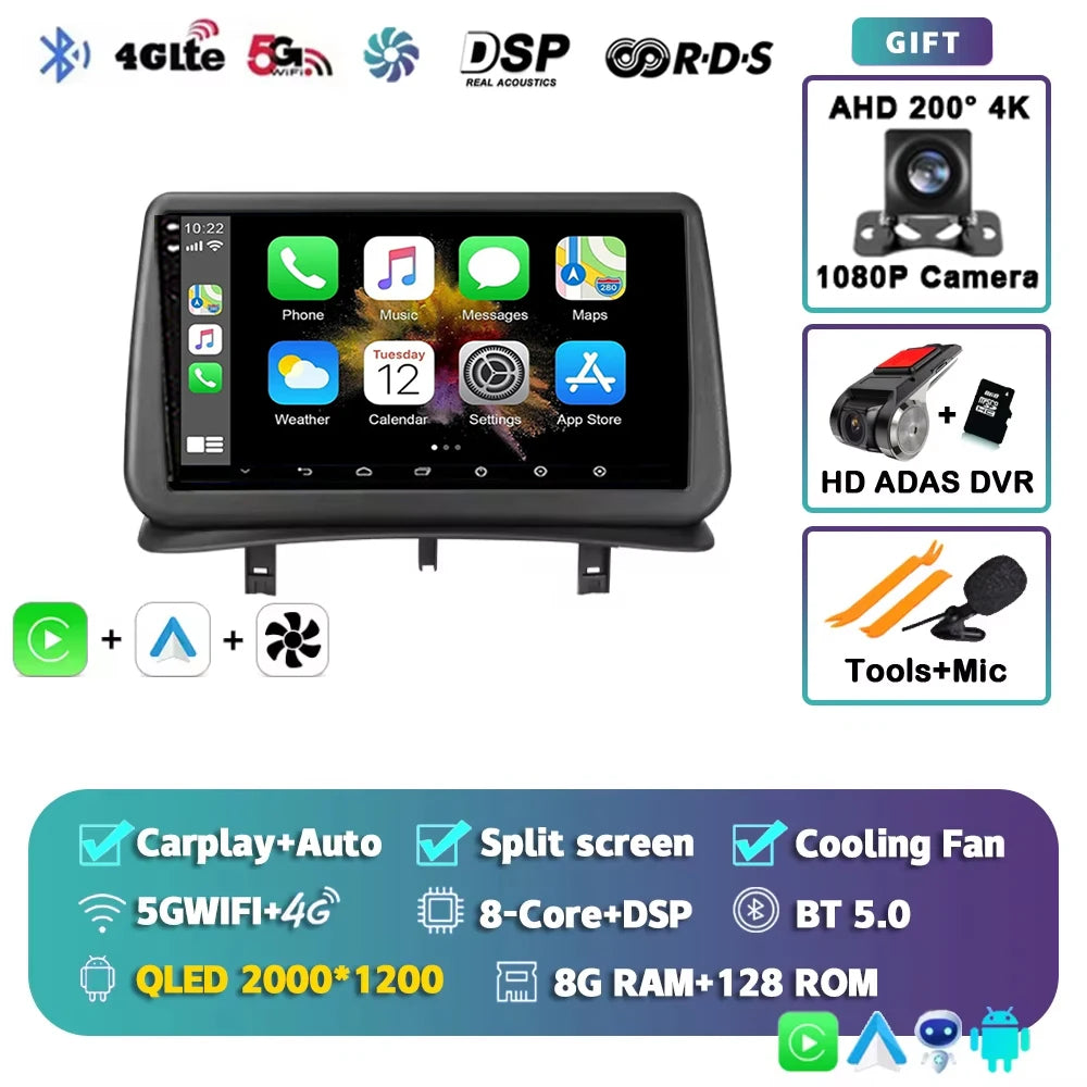 Android 15 Car Radio for Renault Clio 3 2005-2014 Wireless CarPlay Android Auto 4G Multimedia Player Navigation GPS 2din Autorad