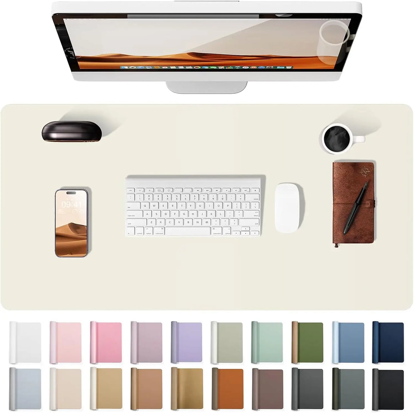 Leather Office Desk Pad Protector, Large Mouse Pad, Non-Slip, PU Leather, Laptop Desk Blotter, Waterproof Writing Pad for Office