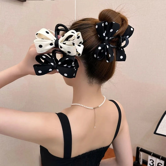 Polka Dot Bow Hair Clip for Women Elegant Temperament Shark Clip Fashion Girl Ponytail Clip