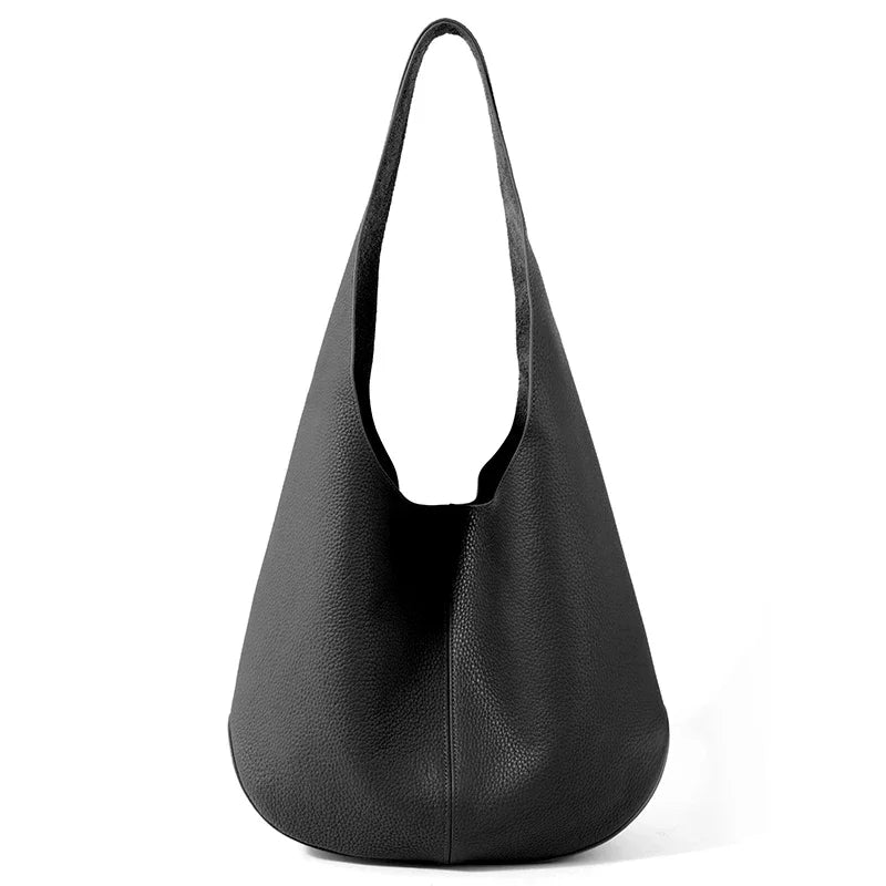 Genuine Cowhide Leather Slouchy Hobo Shoulder Bag for Women Pebbled Leather Large Capacity Everyday Tote Bag Daily Underarm Bags