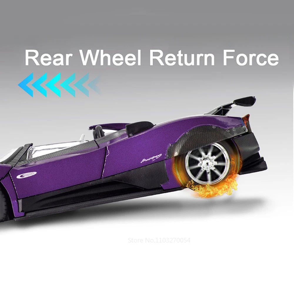 1:24 PAGANI ZONTA HP Huayra Alloy Miniature Car Toy Diecast Model with Sound Light Pull Back Front Wheel Steering Boy Adult Gift