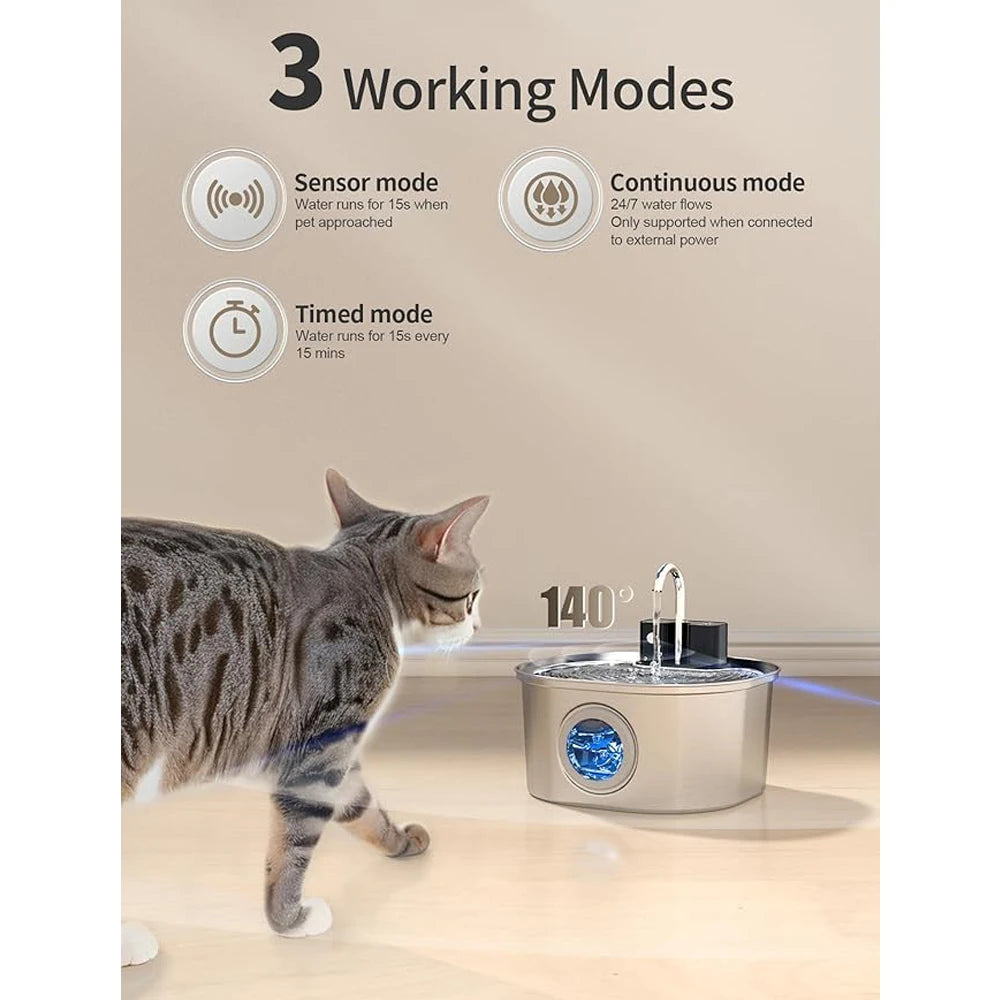3.2L Wireless Stainless Steel Smart Pet Water Feeder Auto Cat Fountain faucet