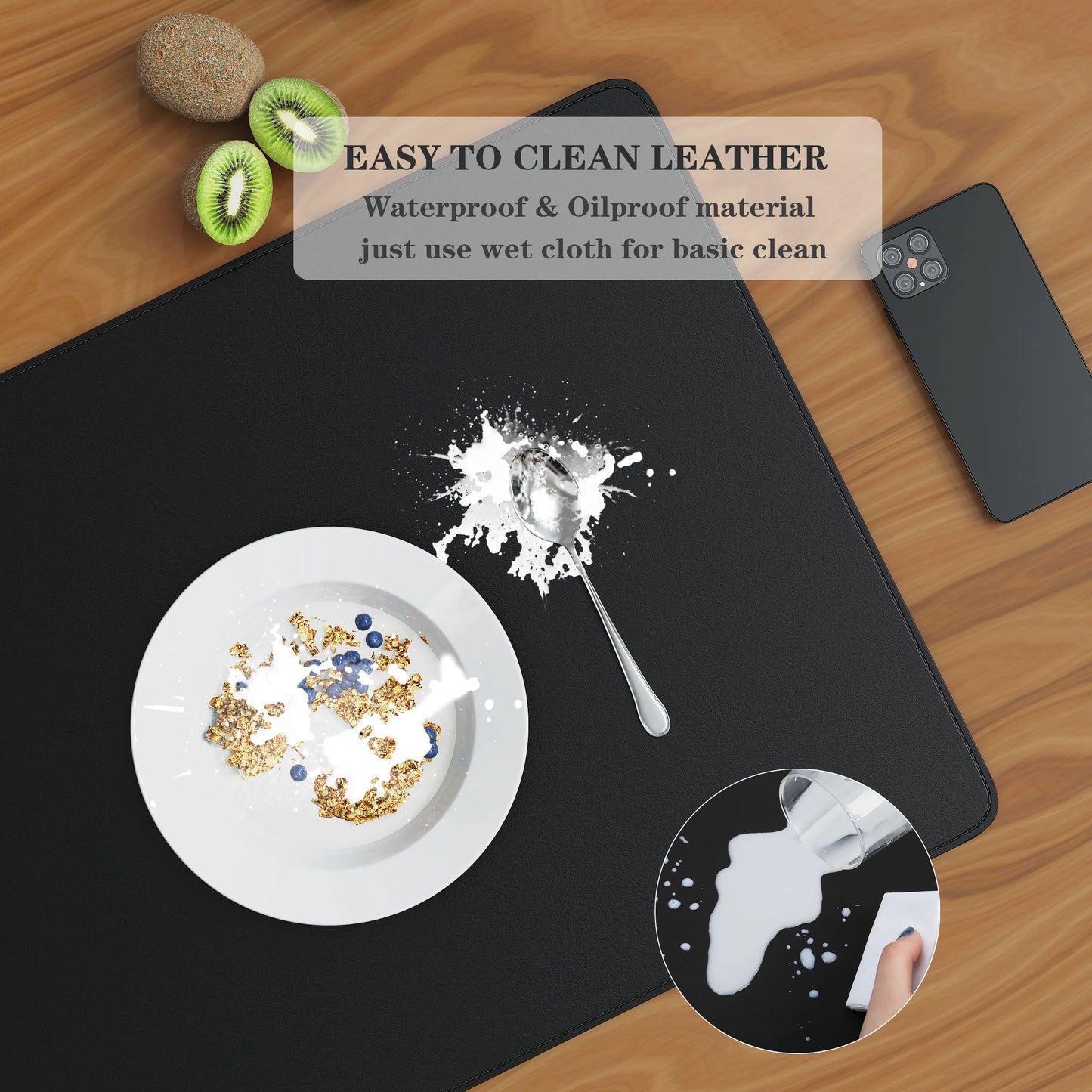 Black Cork Desk Mat Protector,Leather Desk Pad,Large Mouse Pad,Dual Sided Desk Mat,Desk Writing Pad for Office and Home