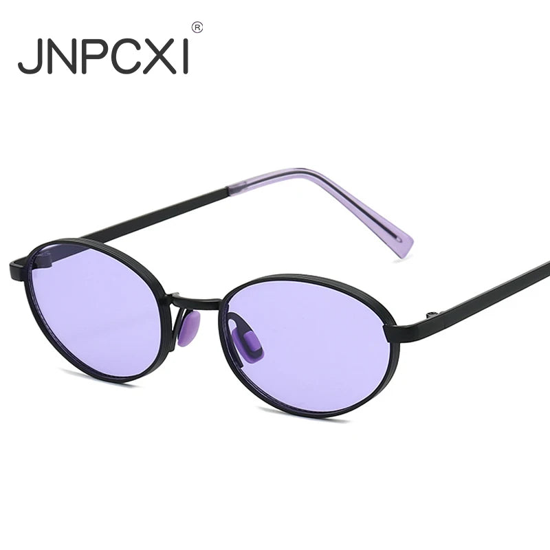 JNPCXI Retro Oval Metal Women Fashion Candy Color Sunglasses Shades UV400 Men Trending Punk Sun Glasses
