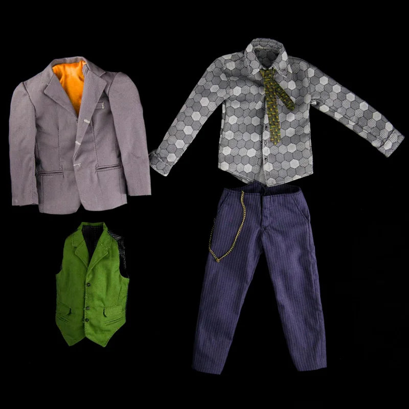 1/6 Joker Heath Ledger Purple Coat Suit Clown Costume Set Model Fit 12'' Soldier