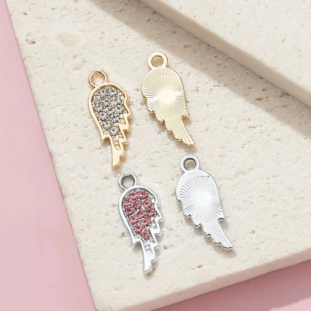 10Pcs Silver Plated Crystal Angel Wings Charm Pendant Jewelry Making Bracelet Necklace Earrings DIY Accessories
