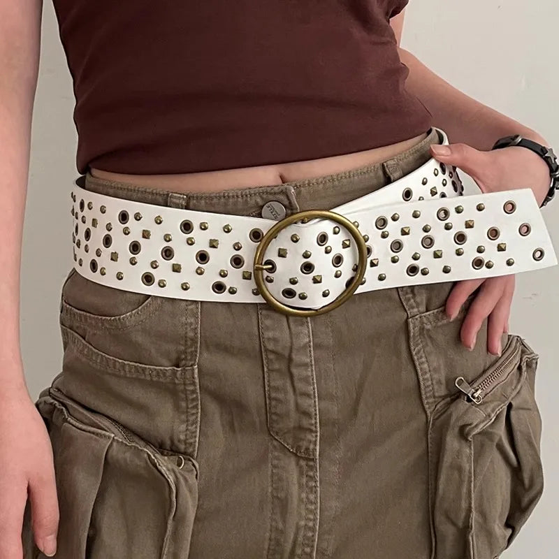 The Waste Soil Wind N Style Retro Belt Woman 2024 New Style Rivet Wide Belt Collocation Jeans Decoration High-Grade Feeling