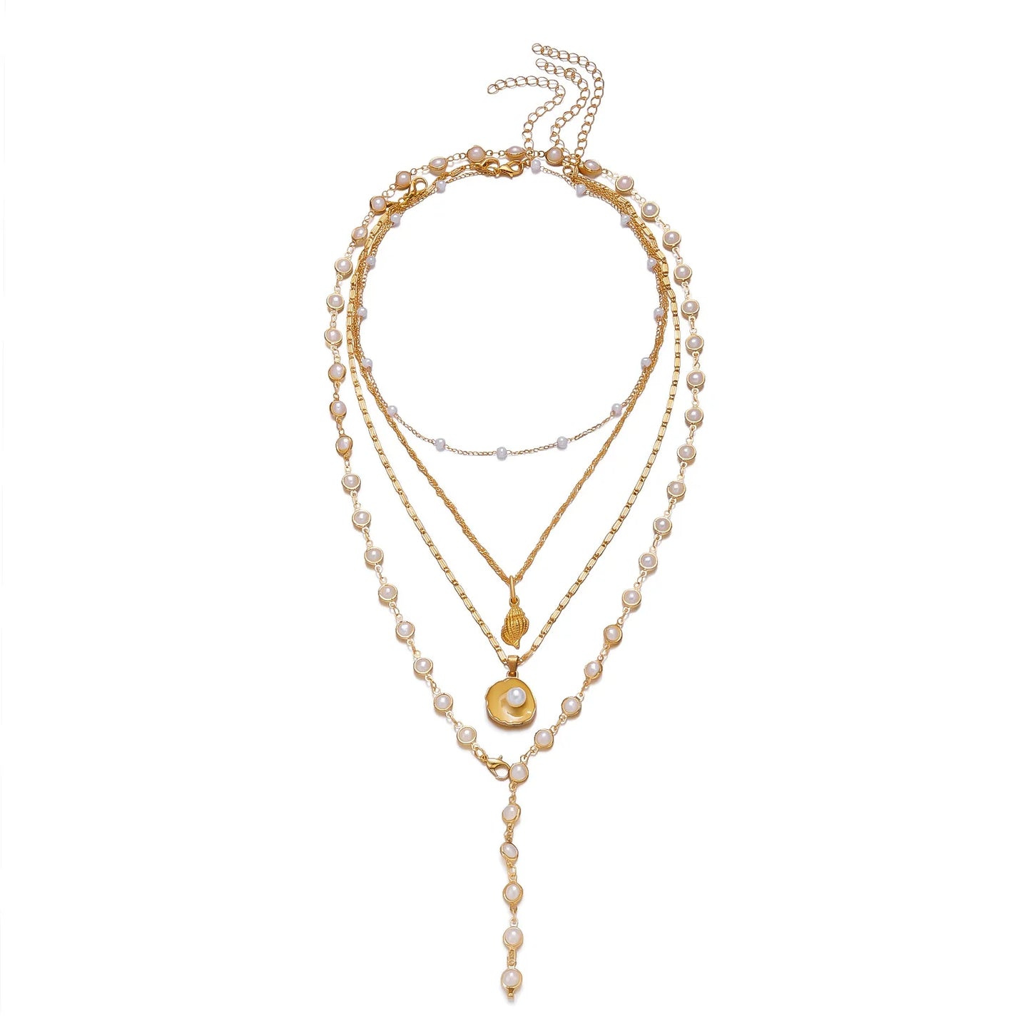 Layered Gold Starfish Pendant Necklace Women White Seed Bead Rope Cord Choker Boho Beach Summer Vacation Jewelry