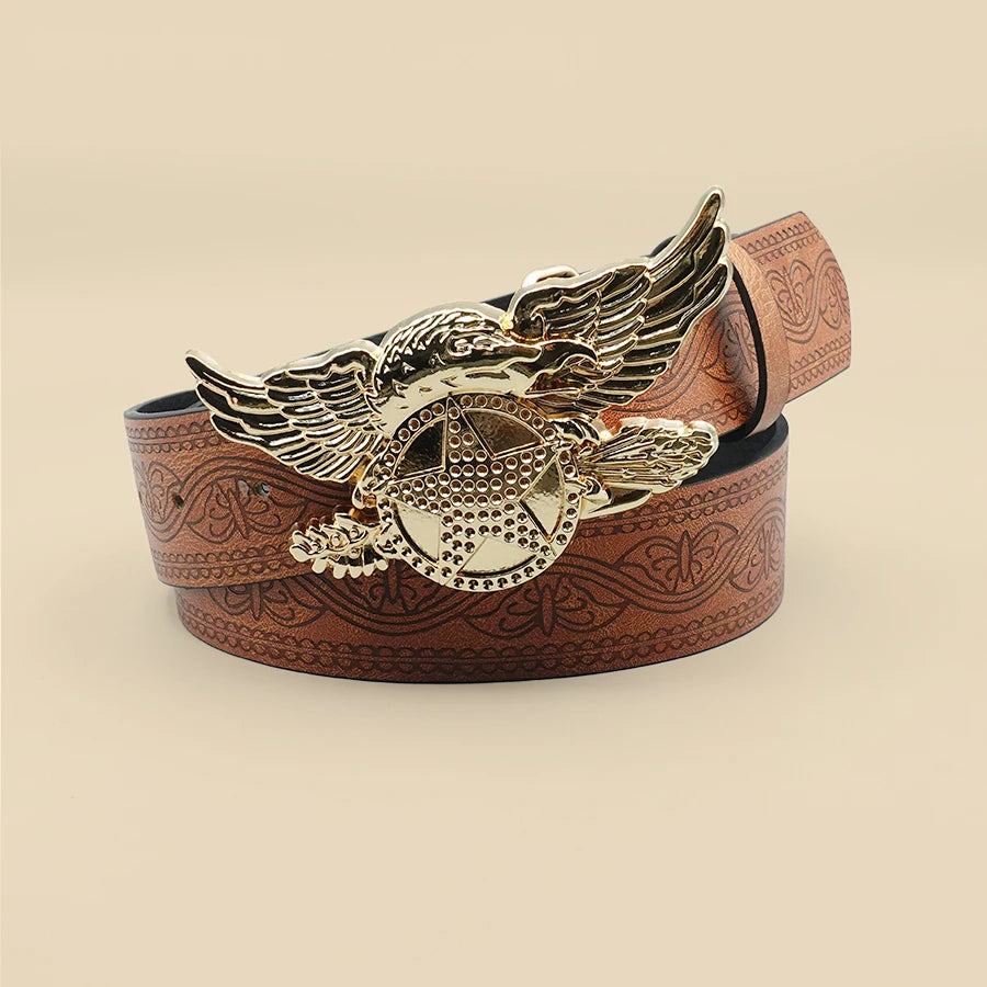 Western Cowboy Eagle Buckle Belt, Unisex Trendy Retro Punk Embossed Belt, Versatile Casual Belt, Daily Holiday Matching Belt