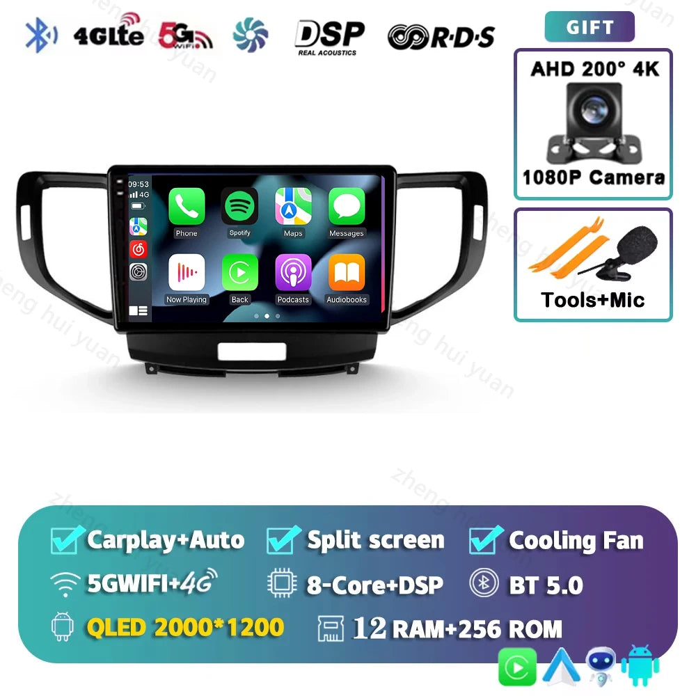 Android 14 For Honda Accord 8 2008 - 2012 CarPlay Auto 2K QLED Car Radio Multimedia Video Player GPS stereo Head Unit 4G WIFI