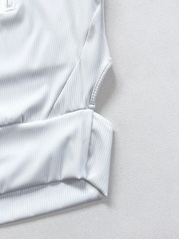 New Women's Sleeveless Mock Neck Hollow-out Zipper Ribbed Crop Top - White and Black Available