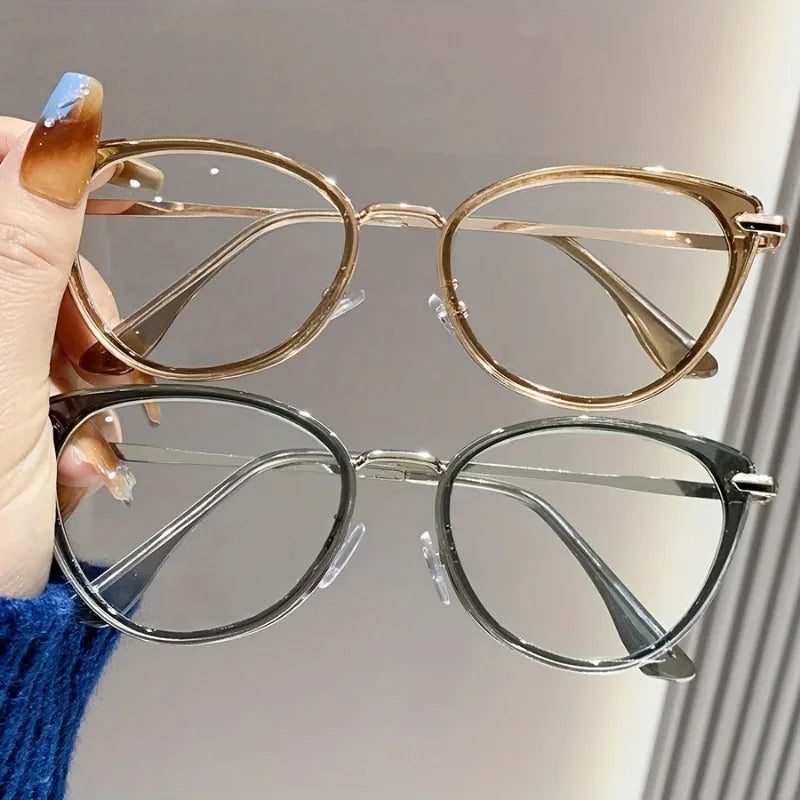 2pcs Set of New Cat-Eye Metal Frame Reading Glasses for Men and Women Suitable for Daily Office Use