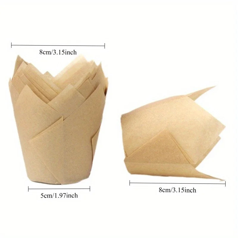 50pcs, Tulip Muffin Cups, Tulip Cupcake Liners, Elegant Party & Holiday Baking Cups for Christmas, Birthdays, Weddings