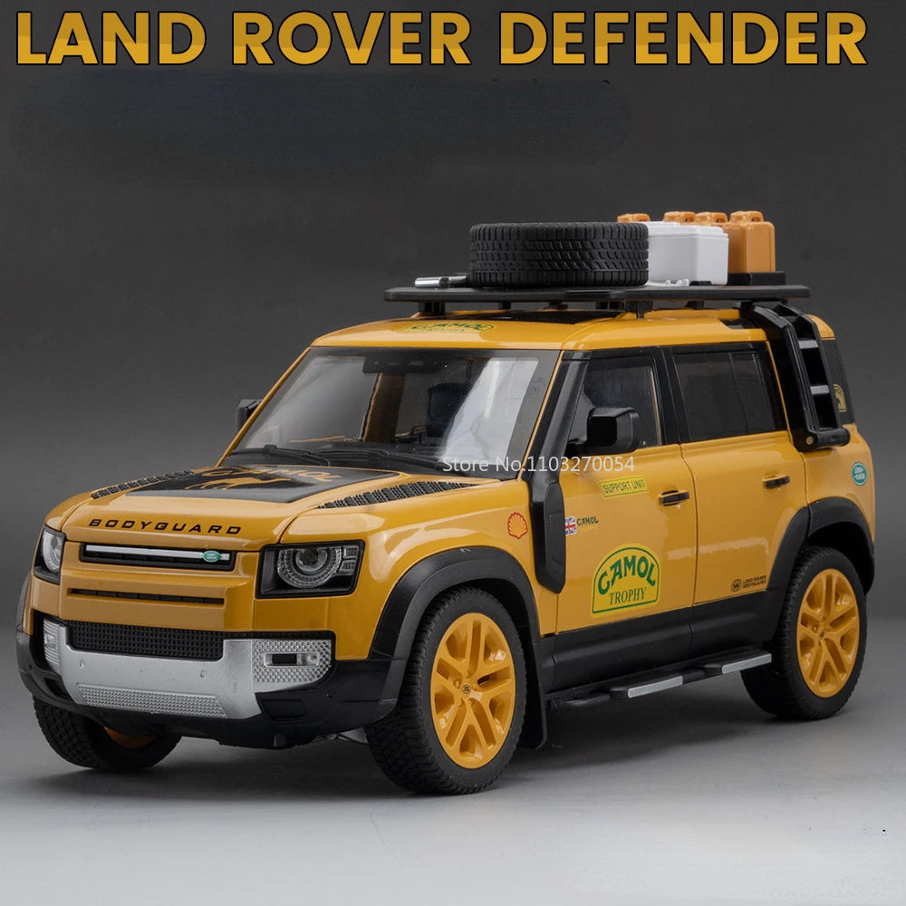 Large 1/18 Land Rover Defender 110 Camel Cup Graffiti Bay Alloy Diecast Model Toy 6 Door Can Opened Rubber Tire Vehicle Boy Gift