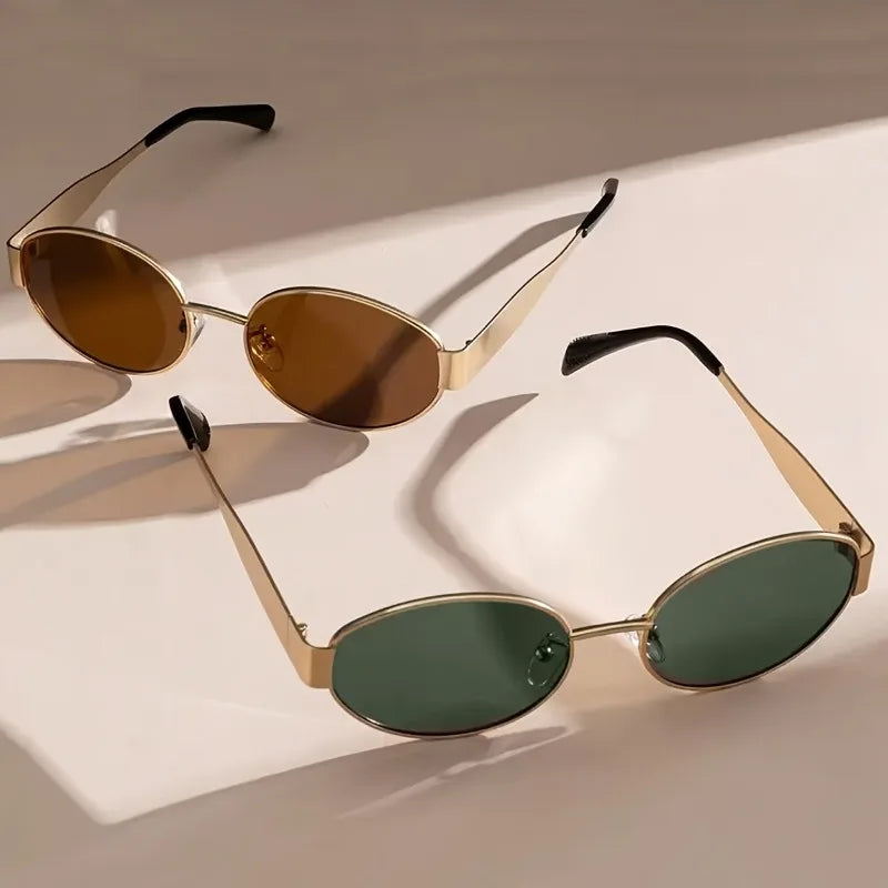 2-piece Women's Retro Oval Metal Frame Glasses Suitable for Daily Commuting Photography Decoration and Fashion Choices