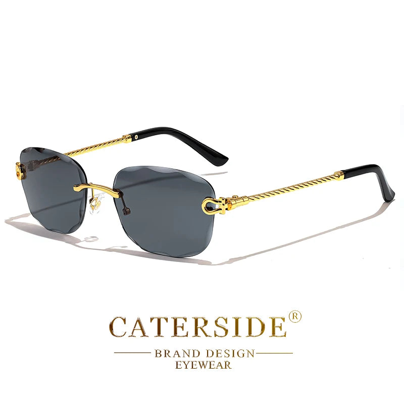 CATERSIDE Retro Sunglasses Men Brand Designer Rimless Gradient Lens Women Sun Glasses Shades Ladies Fashion Party Eyeglasses