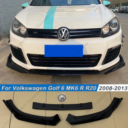 For Volkswagen Golf 6 MK6 R R20 2008-2013 Sports Style Front Bumper Lip Spoiler Diffuser Splitter Body Kits Tuning Gloss Black