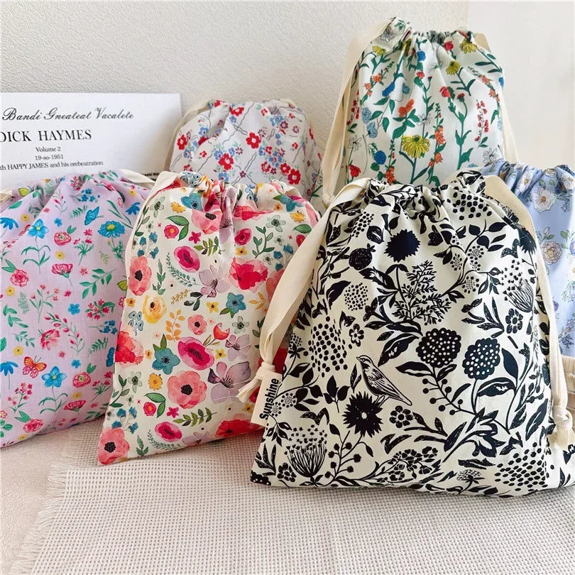 Portable Organizer for Underwear Socks Bra Cotton Makeup Bag Travel Drawstring Bags Ins Flower Print Clothes Cosmetic Bags 2026