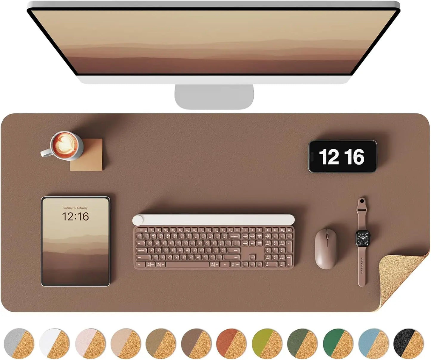 Eco Cork Desk Pad Protector,Leather Desk Mat,Double-Sided Desk Pad,Large Mouse Pad,Waterproof Desk Blotter for Office/Home