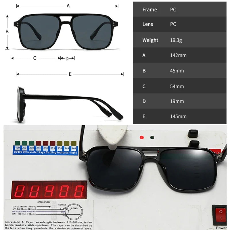 JNPCXI Retro Double Bridges Square Men Rivets Sunglasses Fashion Women Black Yellow Shades UV400 Sun Glasses