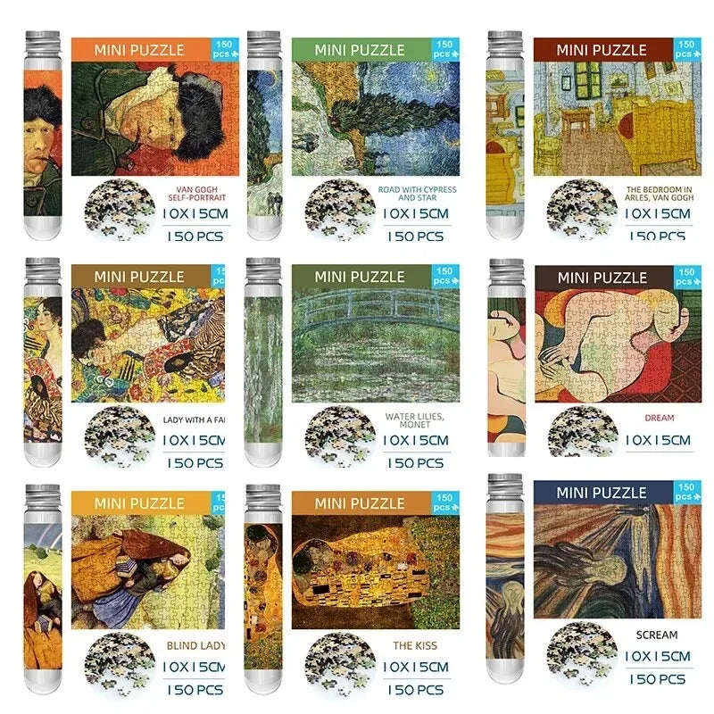 MaxRenard Jigsaw Puzzle 150pcs Mini Test Tube 15*10cm Travel Game World Famous Van Gogh Oil Paintings